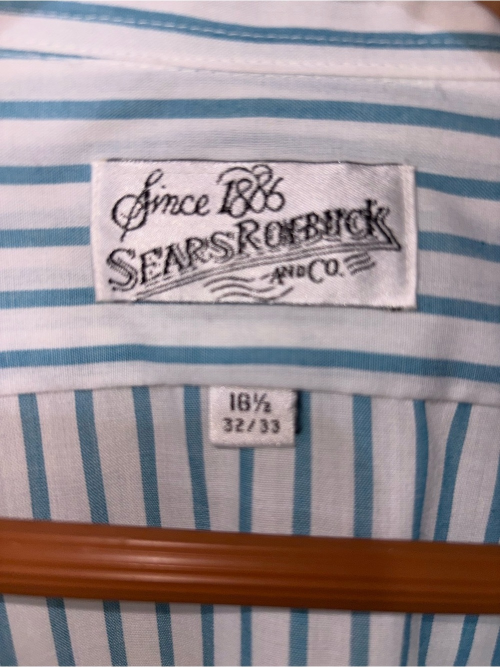 Vintage Sears Roebuck Blue & White Striped Dress Shirt 16.5 32/33 Coastal - Picture 5 of 6